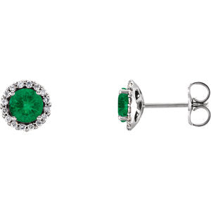 14K White Chatham® Lab-Created Emerald & 1/6 CTW Diamond Earrings - Siddiqui Jewelers