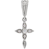 14K White .03 CTW Diamond Petite Vintage-Inspired Cross Pendant - Siddiqui Jewelers