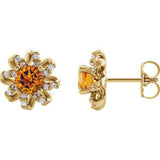 14K Yellow Citrine & 1/8 CTW Diamond Halo-Style Earrings - Siddiqui Jewelers