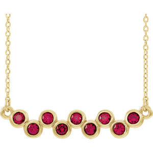 14K Yellow Chatham® Created Ruby Bezel-Set Bar 16-18" Necklace - Siddiqui Jewelers