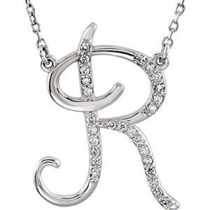 14K White 1/8 CTW Diamond Initial R 17" Necklace - Siddiqui Jewelers
