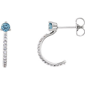 14K White Aquamarine & 1/6 CTW Diamond J-Hoop Earring - Siddiqui Jewelers