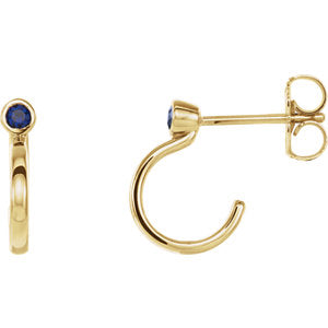 14K Yellow 3 mm Round Blue Sapphire Bezel-Set J-Hoop Earrings - Siddiqui Jewelers