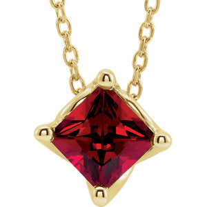 14K Yellow Chatham® Created Ruby Solitaire 16-18" Necklace - Siddiqui Jewelers
