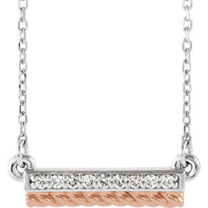 14K White & Rose .08 CTW Diamond Rope Bar 16-18" Necklace - Siddiqui Jewelers