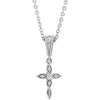 14K White .03 CTW Diamond Petite Vintage-Inspired 16-18" Cross Necklace - Siddiqui Jewelers