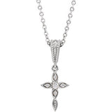 Sterling Silver .03 CTW Diamond Petite Vintage-Inspired 16-18" Cross Necklace - Siddiqui Jewelers