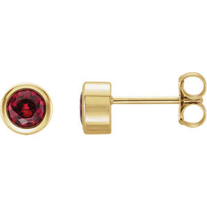14K Yellow 4 mm Round Chatham® Created Ruby Birthstone Earrings - Siddiqui Jewelers