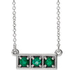 14K White Emerald Three-Stone Granulated Bar 16-18" Necklace - Siddiqui Jewelers