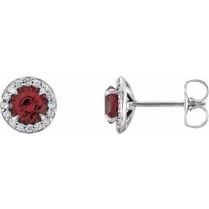 14K White Round Garnet & 1/8 CTW Diamond Earrings - Siddiqui Jewelers