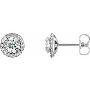14K White 4.5 mm Round Forever One™ Moissanite & 1/6 CTW Diamond Earrings - Siddiqui Jewelers