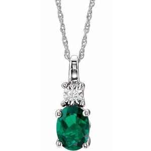 14K White Created Emerald & .02 CTW Diamond 18" Necklace - Siddiqui Jewelers