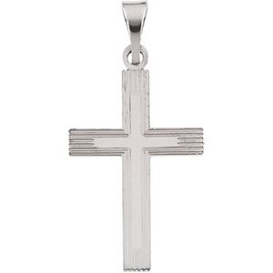 14K White 18x12 mm Cross Pendant with Design - Siddiqui Jewelers