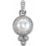 14K White 6-6.5 mm Freshwater Cultured Pearl & 1/8 CTW Diamond Pendant - Siddiqui Jewelers