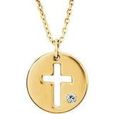 14K Yellow .03 CTW Diamond Pierced Cross Disc 16-18" Necklace - Siddiqui Jewelers