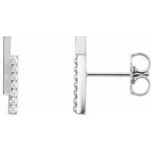 14K White Beaded Bar Earrings - Siddiqui Jewelers