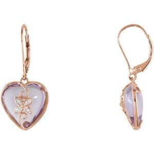 14K Rose Cabochon Rose de France Heart & .06 CTW Diamond Earrings - Siddiqui Jewelers