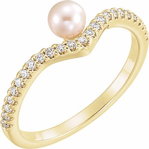 14K Yellow Freshwater Cultured Pearl & 1/5 CTW Diamond V Ring - Siddiqui Jewelers