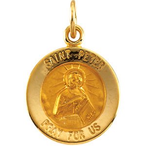 14K Yellow 12 mm Round St. Peter Medal - Siddiqui Jewelers