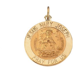 14K Yellow 12 mm Round Jesus, Mary and Joseph Medal - Siddiqui Jewelers