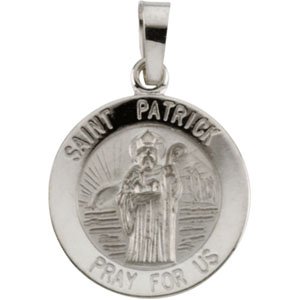 14K White 15 mm Round St. Patrick Medal - Siddiqui Jewelers
