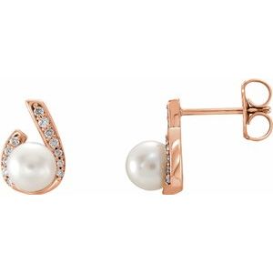 14K Rose  Freshwater Pearl & 1/10 CTW Diamond Earrings - Siddiqui Jewelers