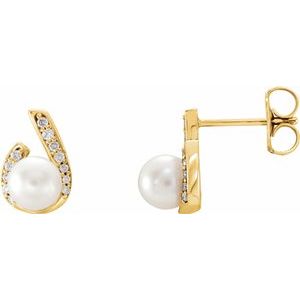 14K Yellow  Freshwater Pearl & 1/10 CTW Diamond Earrings - Siddiqui Jewelers