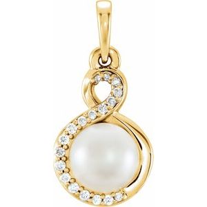 14K Yellow Freshwater Cultured Pearl & .07 CTW Diamond Pendant - Siddiqui Jewelers