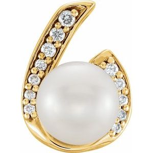14K Yellow Freshwater Cultured Pearl & .06 CTW Diamond Pendant - Siddiqui Jewelers