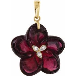 14K Yellow Brazilian Garnet & Diamond Flower Pendant - Siddiqui Jewelers