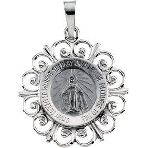 14K White 18 mm Round Miraculous Medal - Siddiqui Jewelers