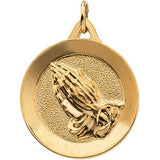 14K Yellow 19 mm Round Praying Hands Pendant - Siddiqui Jewelers