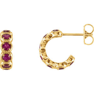 14K Yellow Chatham® Created Ruby Hoop Earrings - Siddiqui Jewelers