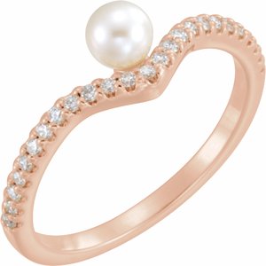 14K Rose Freshwater Cultured Pearl & 1/5 CTW Diamond V Ring - Siddiqui Jewelers