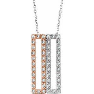 14K White & Rose 1/3 CTW Diamond Rectangle 16-18 Inch Necklace - Siddiqui Jewelers