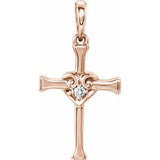 14K Rose .025 CT Diamond Cross with Heart Pendant - Siddiqui Jewelers