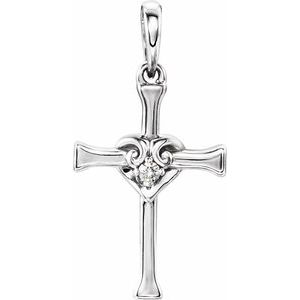 14K White .025 CT Diamond Cross with Heart Pendant - Siddiqui Jewelers