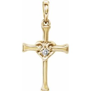 14K Yellow .025 CT Diamond Cross with Heart Pendant - Siddiqui Jewelers