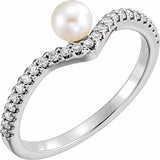 Sterling Silver Freshwater Cultured Pearl & 1/5 CTW Diamond V Ring - Siddiqui Jewelers