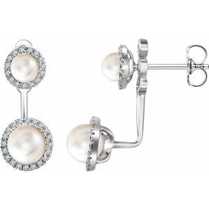 14K White Freshwater Cultured Pearl & 1/5 CTW Diamond Halo-Style Earrings - Siddiqui Jewelers