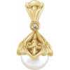 14K Yellow 7-7.5 mm Freshwater Cultured Pearl & .02 CTW Diamond Fleur-de-lis Pendant - Siddiqui Jewelers