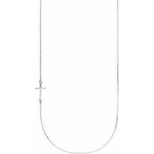 Sterling Silver Off-Center Sideways Cross 16" Necklace  -Siddiqui Jewelers