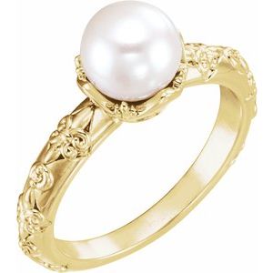 14K Yellow Freshwater Cultured Pearl & .02 CTW Diamond Vintage-Inspired Ring - Siddiqui Jewelers