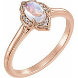 14K Rose Rainbow Moonstone & .03 CTW Diamond Clover Cabochon Ring - Siddiqui Jewelers