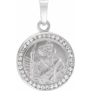 14K White Created White Sapphire St. Christopher Medal - Siddiqui Jewelers