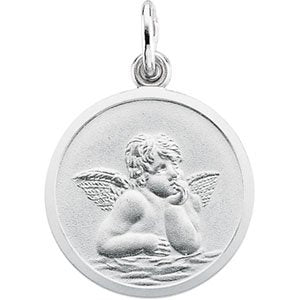 14K White 18 mm Angel Medal - Siddiqui Jewelers