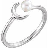 14K White Cultured Freshwater Pearl Crescent Moon Ring -Siddiqui Jewelers