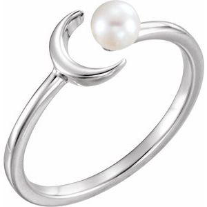 14K White Cultured Freshwater Pearl Crescent Moon Ring -Siddiqui Jewelers