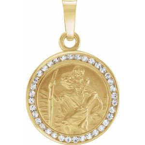 14K Yellow Created White Sapphire St. Christopher Medal - Siddiqui Jewelers