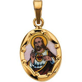 14K Yellow 13x10 mm Sacred Heart of Jesus Hand-Painted Porcelain Pendant - Siddiqui Jewelers